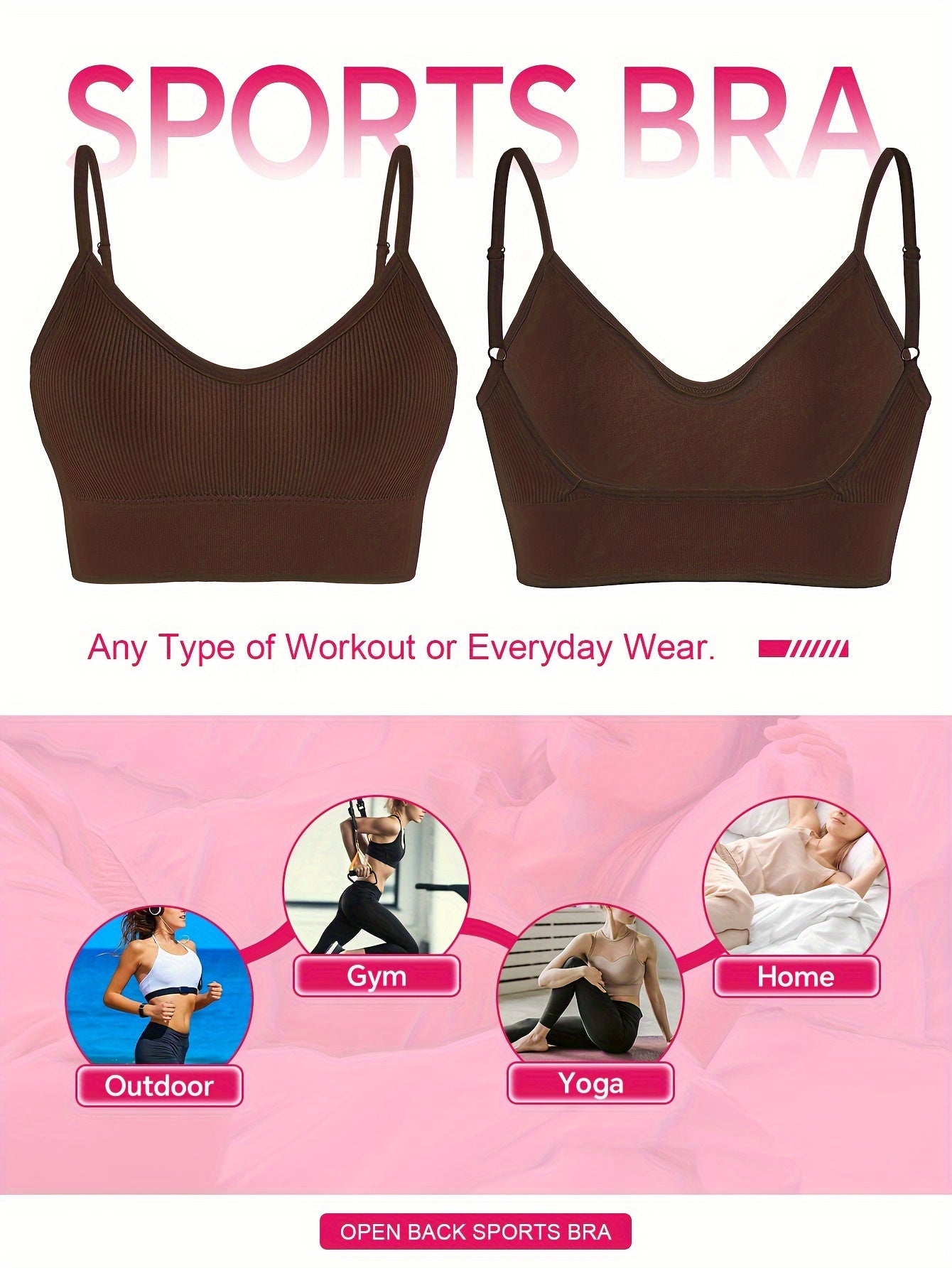 Solid Ribbed Sports Bra, Comfy & Breathable Workout Fitness Intimates Bra, Women's Lingerie & Underwear