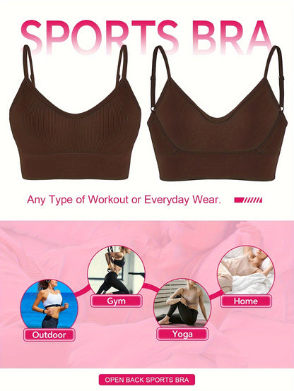 Solid Ribbed Sports Bra, Comfy & Breathable Workout Fitness Intimates Bra, Women's Lingerie & Underwear