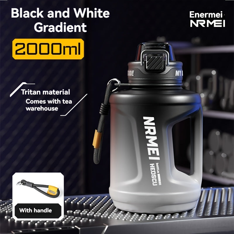 Garrafa de água NRMEI de 1,9 litros com marcador de tempo - Garrafa de hidratação de 1,9 litros livre de BPA, garrafa de água desportiva grande com palhinha e tampa, pega, adequada para campismo e ginásio.