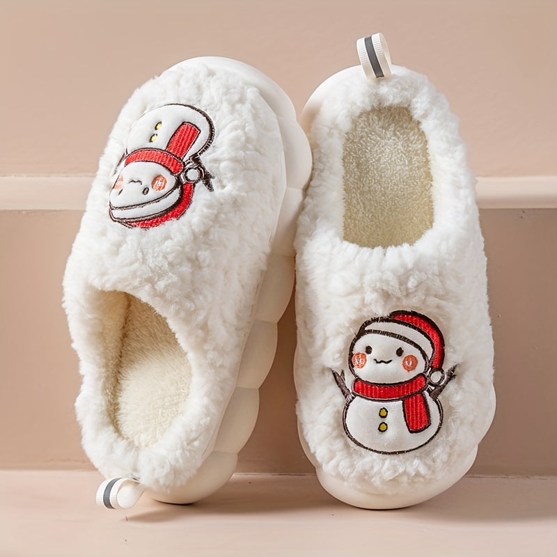 Christmas Tree Pattern Fuzzy Slippers, Winter Warm Closed Toe Flat Floor Shoes, Cozy Soft Sole Plush Home Slippers