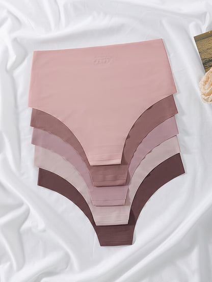 Conjunto de 5 cuecas de cintura subida sem costuras em cores sortidas, lingerie feminina.