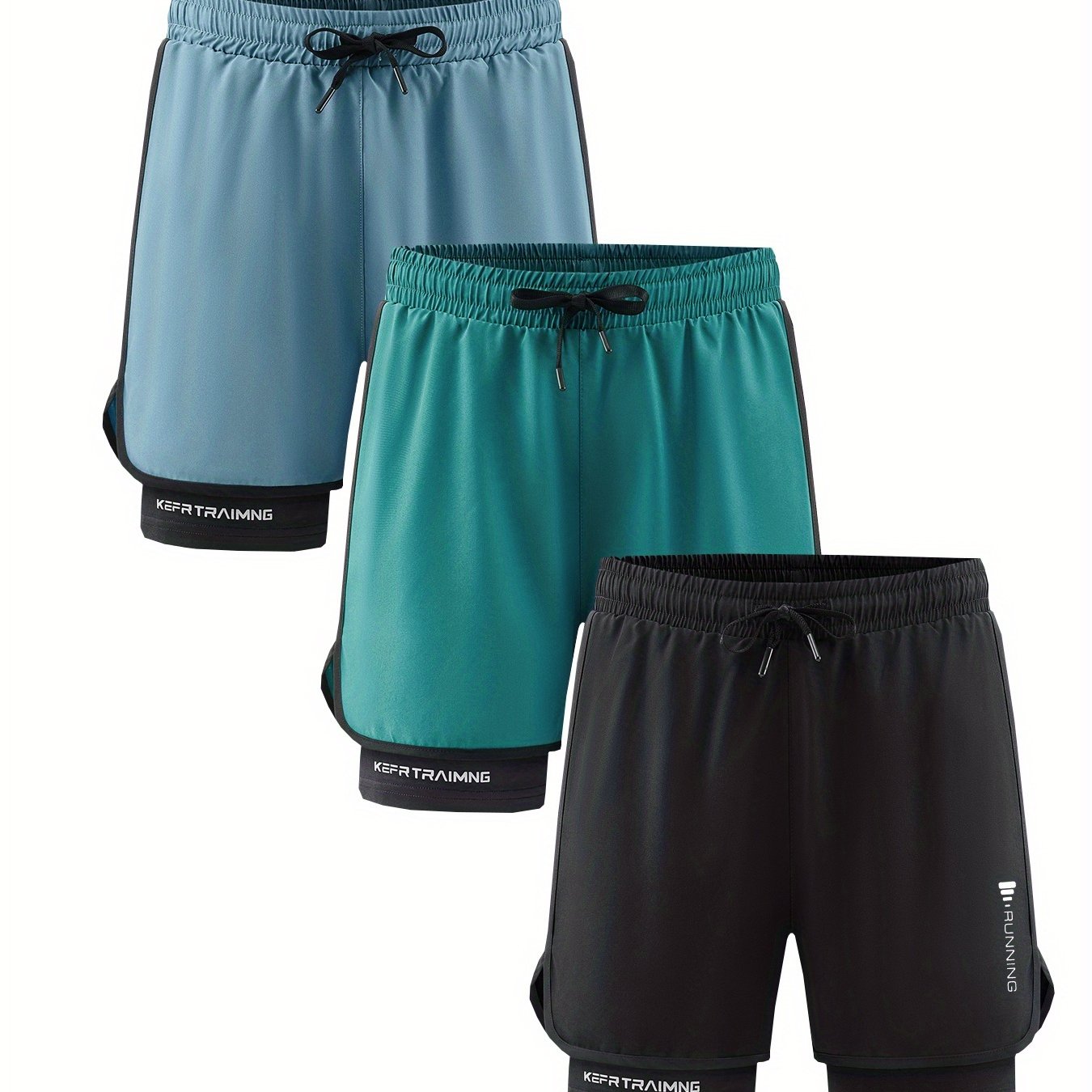 3pcs Men's Quick-Dry Lightweight Running Shorts, with Elastic Drawstring Waist and Side Pockets - Mo, Running Shorts for Men, Mens Mid Length Wide Leg Shorts, Men Workout Shorts, Gym Shorts Above Knee, Mens Shorts with Liner,