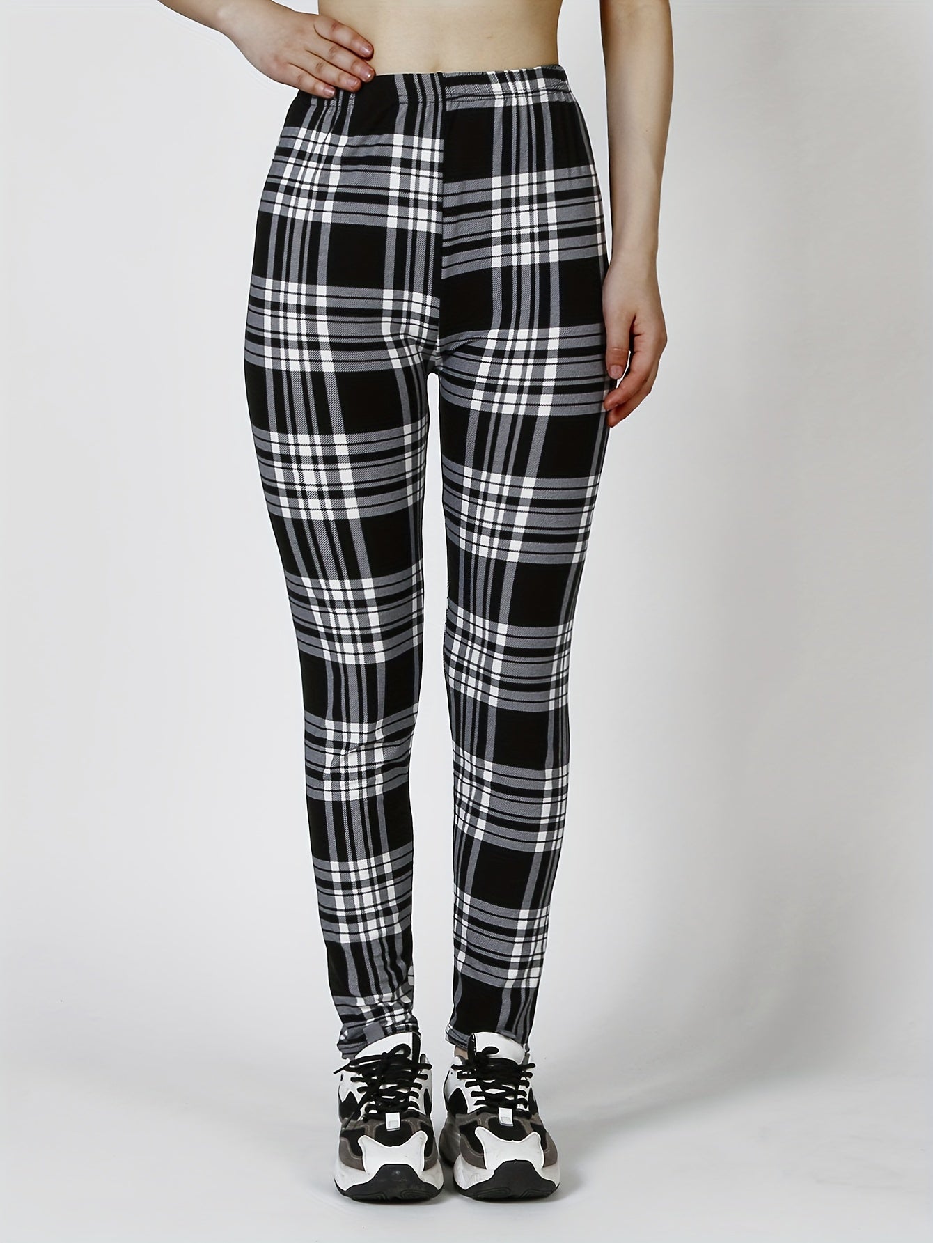 3 Packs Women'S Soft & Stretchy Tight Leggings - Black, White, and Red Plaid Patterns, High Waist, Elastic Waistband, Crop Length, Perfect for Fitness, and Casual Weekend Wear, Casual Wear Leggings|Plaid Pattern Leggings|Stre