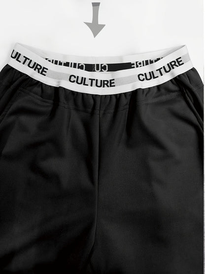 2pcs Women'S High-Waisted Wide-Leg Pants with Heart Letter Print - Casual Loose-Fit Joggers, Solid Color, All-Season Comfort, Pockets, Versatile for Casual Attire