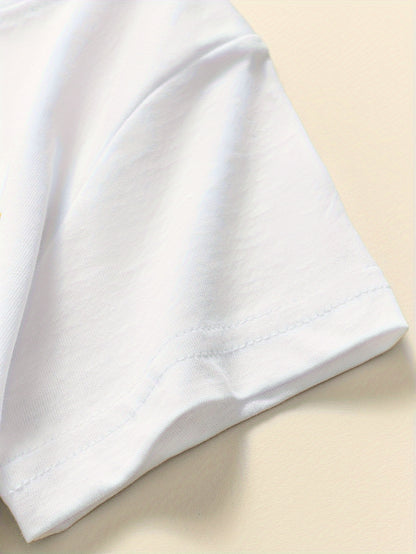 T-shirt de manga curta para criança em algodão com estampa de escavadora de desenho animado, respirável e moderna para o verão.