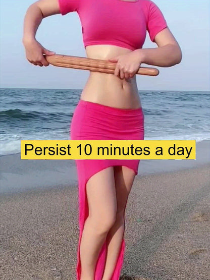 Double Row 20 Beads Carbonized Massage Stick - High Quality Wooden Meridian Roller, Suitable for the Whole Body, Professional Abdominal Gua Sha Tool, Health Care Massage Tool, Suitable for Waist/Abdomen/Legs/Hands/Back Body S