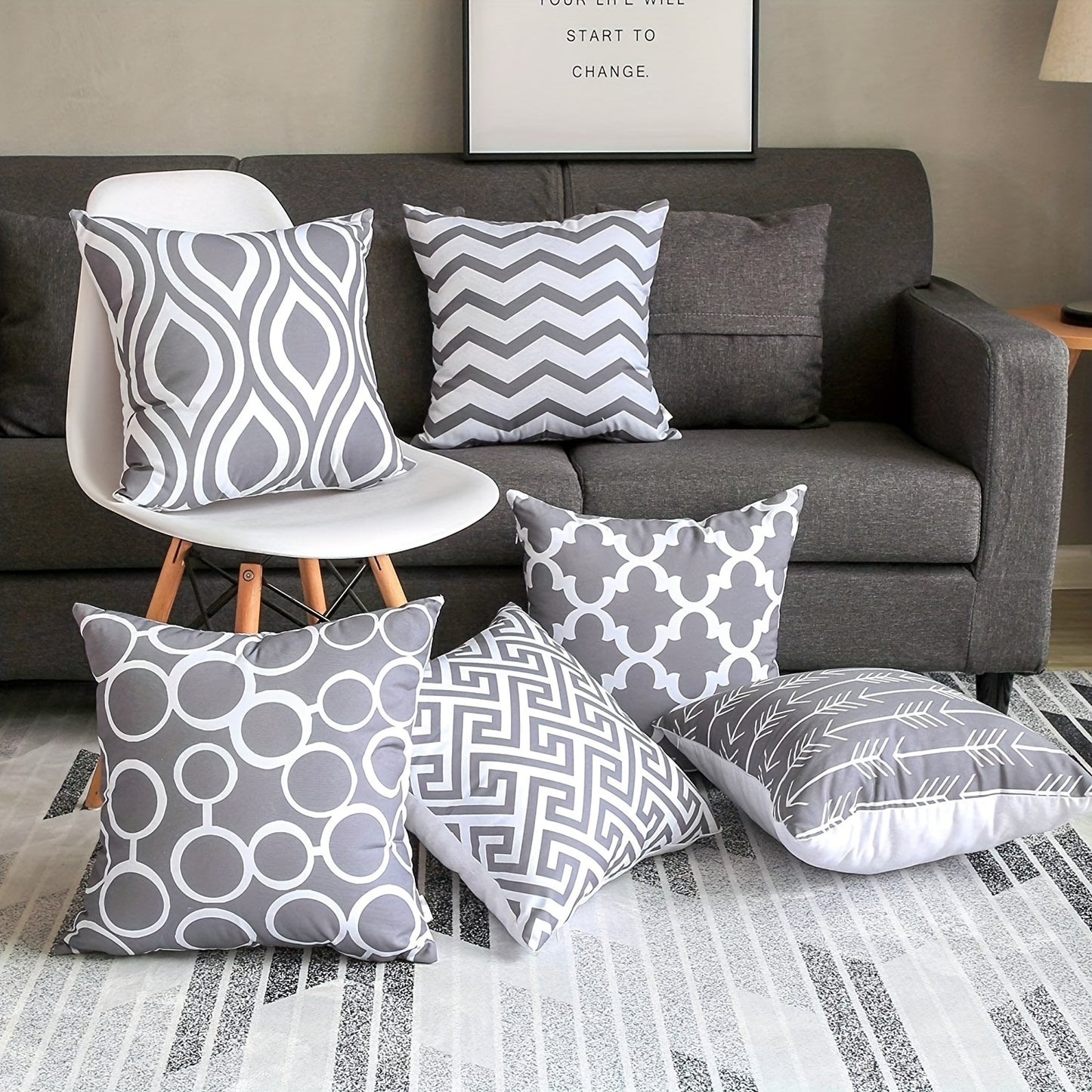 Set of 6pcs, linen blend pillow cover, sofa cushion cover, 45 x 45cm,17.71x17.71inch, six piece set
