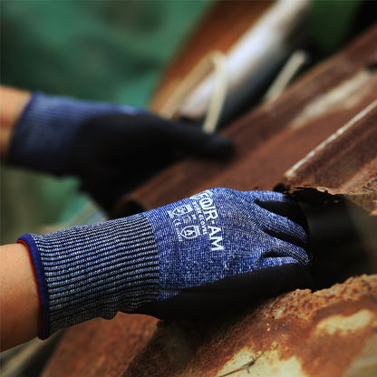 3 Pairs of Level 3 Cut-Resistant Work Gloves with Firm Non-Slip Grip, Durable & Breathable Nitrile Foam Coating, and Touchscreen Compatible 3D-Comfort Fit