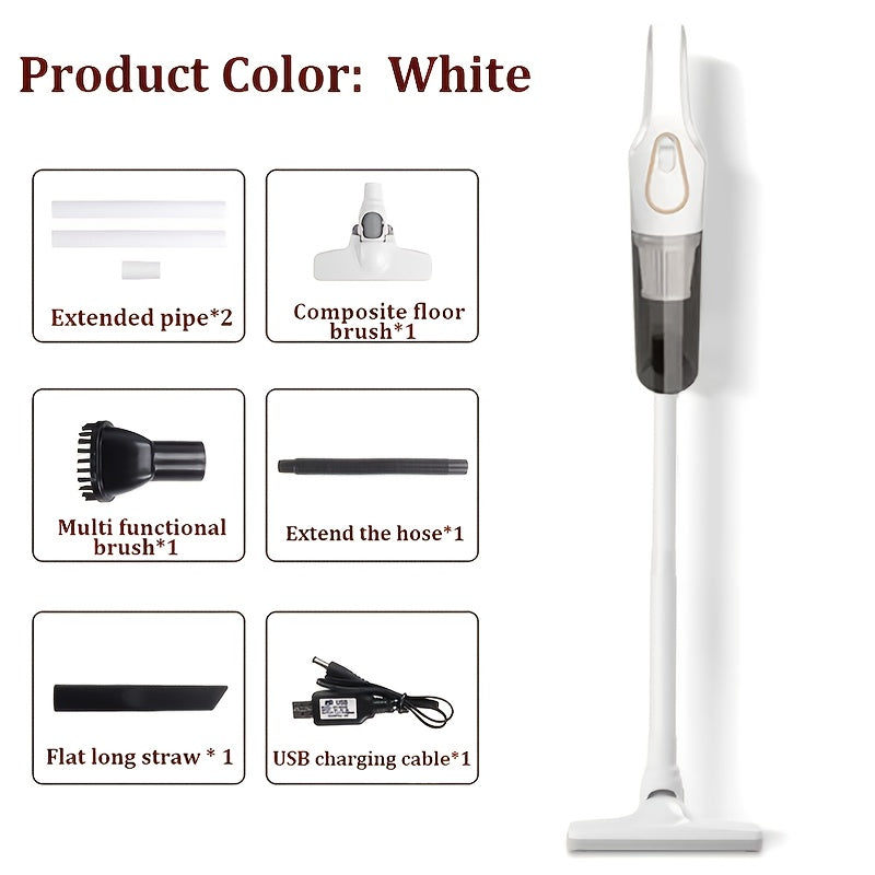Aspirador portátil sem fios com duas baterias de 2000mAh, carregamento USB e forte sucção - Design leve em ABS, acessórios multifunções para uso interior e exterior, aspirador sem fios, limpeza rápida, cabo ergonómico.