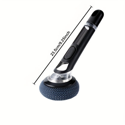 Conjunto de 7 peças de escova de cozinha multifuncional com 6 bolas e dispensador de sabão. Escova de cabo longo não elétrica para panelas, taças e utensílios. Design fácil de usar, recarregável e eficiente.