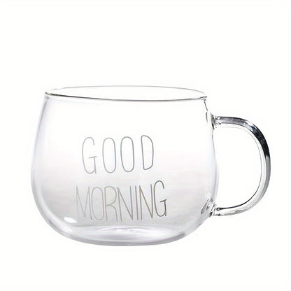 1pc, Good Morning Breakfast Milk Oatmeal Cup, High Borosilicate Glass Mug, Large Capacity Glass Cup, 400ml/13.6oz