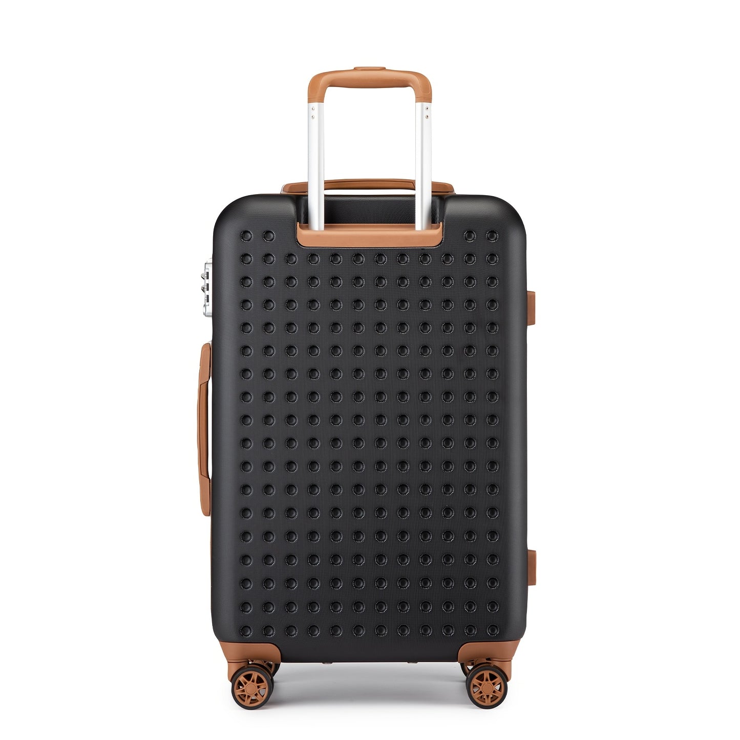 Kono Lightweight Hard-Shell ABS+PC Checked Luggage Suitcase with 360° Spinner Wheels, Built-In TSA Lock & Aluminum Frame - Multi-Size Options, Black & Brown Travel Suitcase with Retractable Handle, Durable Airline- Carry-On