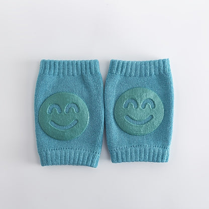 Boys Casual Knitted Knee Pads With Smile Face, Thermal Joint Protector For Autumn And Winter