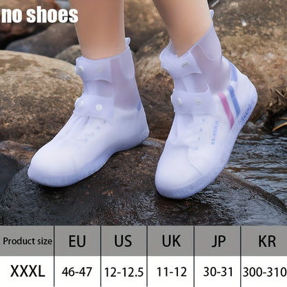 Waterproof Shoe Covers for Outdoor Work, Cycling, Skiing - Non-Slip, Durable, Soft Plastic with Adjustable Straps, White with Purple Accents, Ideal for Wet Conditions, Cycling Accessories, Sleek Design, Secure Fit Design, Wom