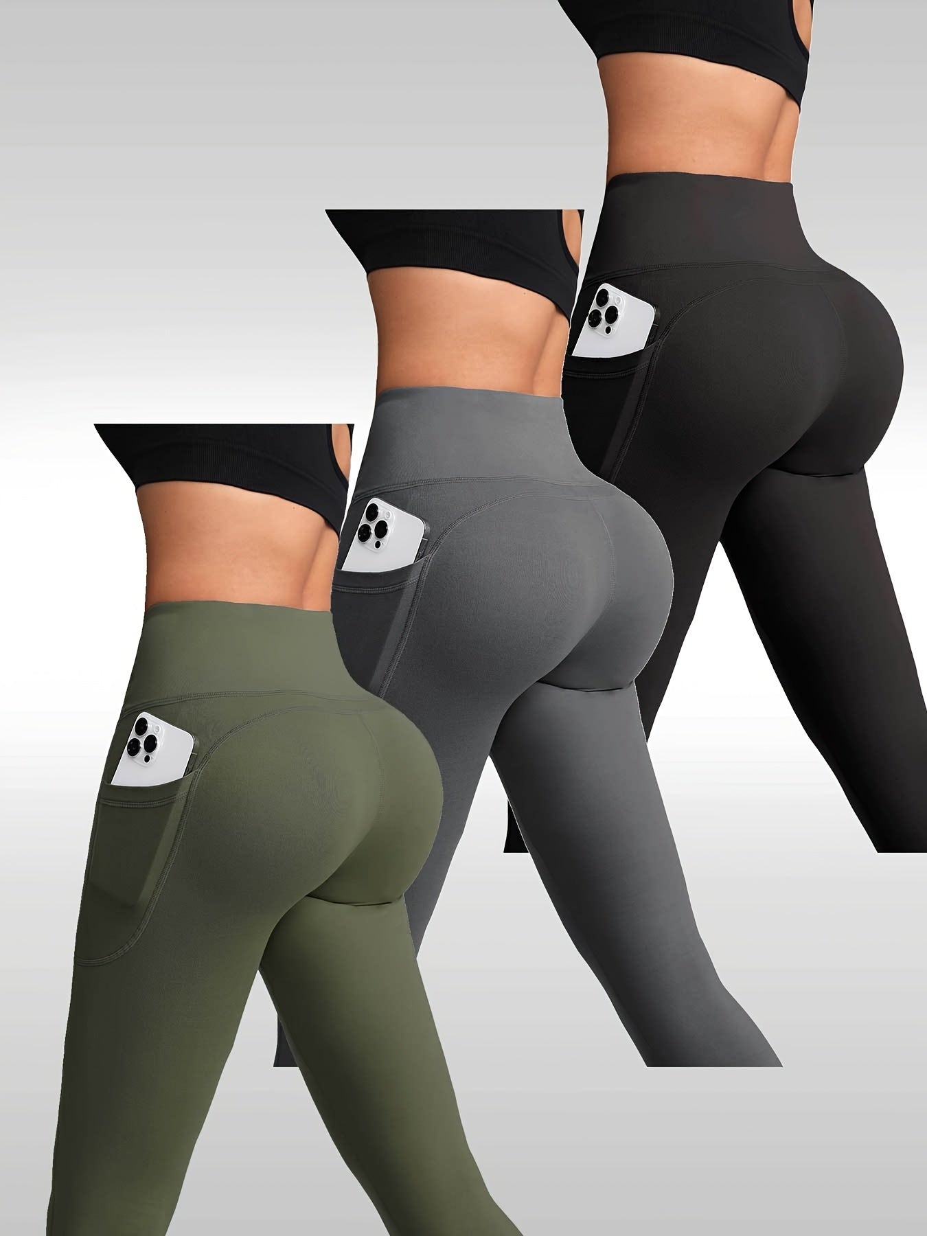 3pcs Women's High-waisted Side Pocket Casual Trousers with Special Hip Design, Versatile Butt-lifting Spring and Autumn Trousers