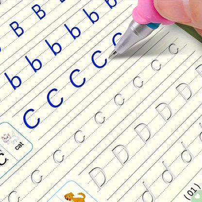 4 livros + 1 caneta + 6 recargas de caneta + 1 porta-canetas, caderno de caligrafia infantil, livro de exercícios infantil, livro de palavras mágicas, livro de atividades para educação infantil