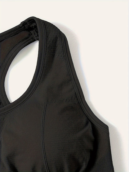 Women's High-Support Sports Bra with Removable Pads - Quick-Dry, Shockproof, Double-Layer Racerback Vest for Running & Fitness, Breathable Nylon-Elastane Blend, Non-See-Through, All-Season Activewear
