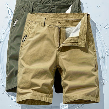 Two-Piece Set, Men's Solid Color Outdoor Casual Comfortable Breathable Multi-Pocket Cargo Shorts