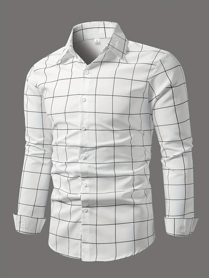 Simple Stripe And Plaid Pattern, Men's Casual Daily Thin Long Sleeve Lapel Shirt For Spring Summer