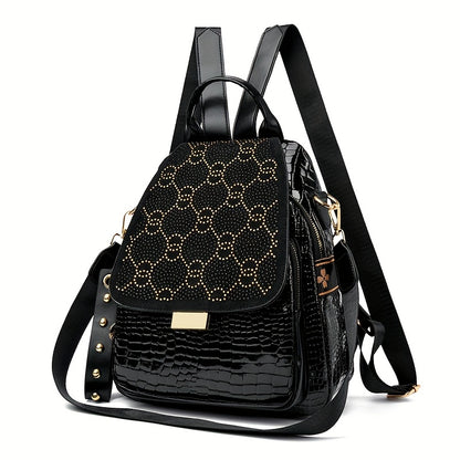 Women'S Fashionable Black Backpack with Diamond Pattern - Soft, Foldable, Zippered, Adjustable Shoulder Strap, Large Capacity, Versatile for Travel & Daily Commute, Casual Daypack|Stylish Backpack|Softshell Backpack