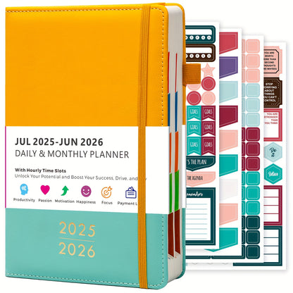 2025-2026 Academic Planner with 12-Month Labels - Daily & Monthly Time Management Organizer, Bookmark Section, Faux Leather Cover, 21.34cm x 14.48cm Back-to-School Planner for Adults, Academic Planner Notebook, Organized Layo