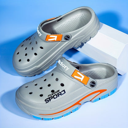 2025 Summer Men'S Lightweight Breathable Slip-On Clogs - Durable EVA Beach Shoes with Ventilation Holes, Black & Orange Design for Casual Casual Attire, Summer Footwear | Trendy Slipon Shoes | Lightweight Footwear