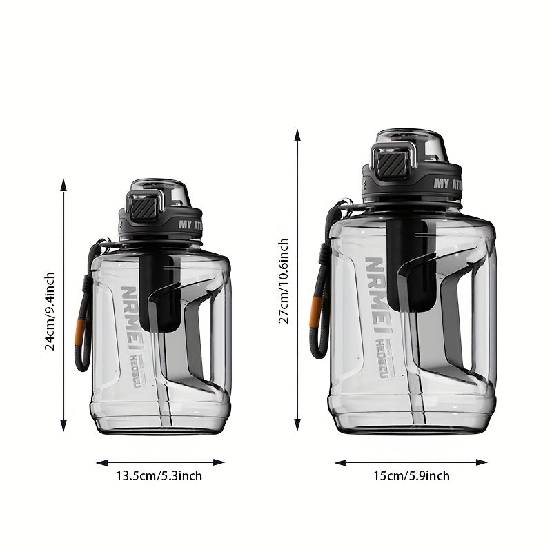 Garrafa de água NRMEI de 1,9 litros com marcador de tempo - Garrafa de hidratação de 1,9 litros livre de BPA, garrafa de água desportiva grande com palhinha e tampa, pega, adequada para campismo e ginásio.