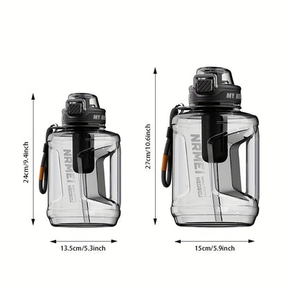 Garrafa de água NRMEI de 1,9 litros com marcador de tempo - Garrafa de hidratação de 1,9 litros livre de BPA, garrafa de água desportiva grande com palhinha e tampa, pega, adequada para campismo e ginásio.
