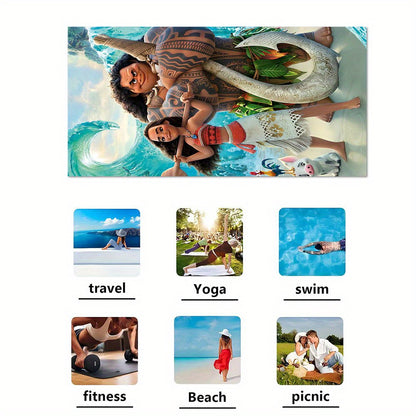 1pc Moana Extra-Large Microfiber Beach Towel - Quick-Dry, Ultra-Absorbent, Windproof & Sun-Protective with Vibrant Cartoon Design - Perfect for Beach, Travel, Camping & Vacation Easter, Vacation Accessory | Vibrant Design | M