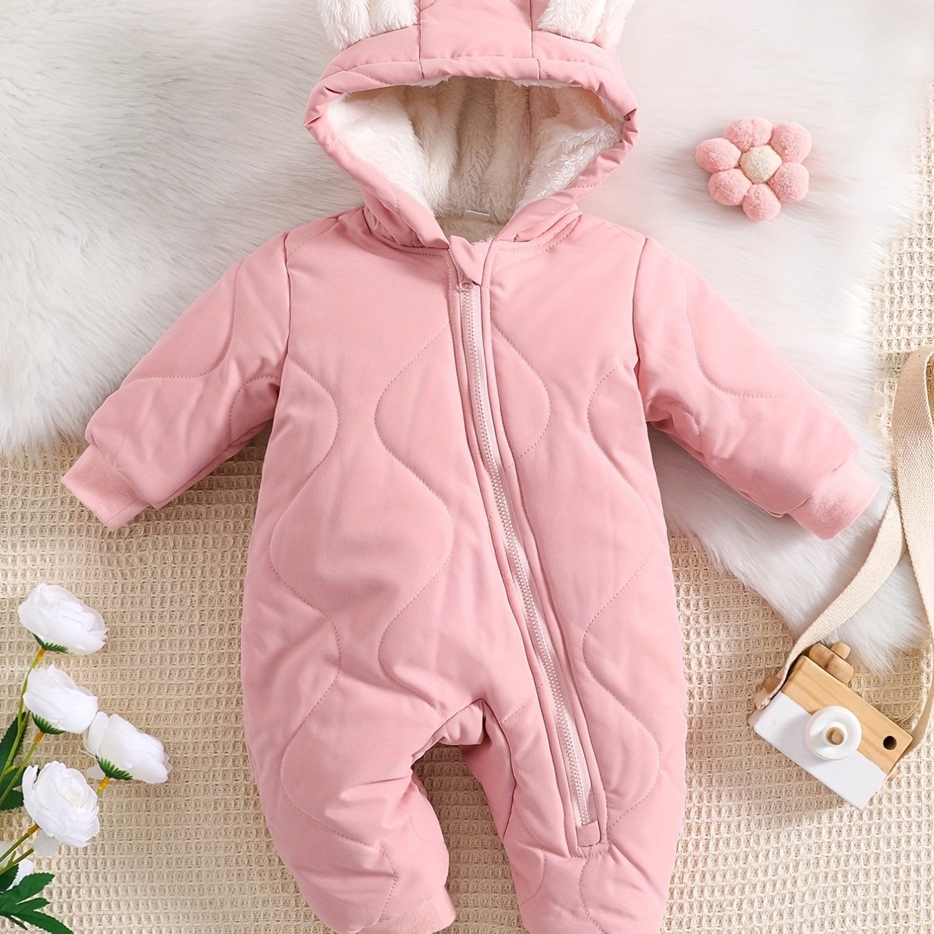 Infant Hooded Thick Romper Long Sleeve Zipper Thermal Jumpsuit, Babies & Kids Coat