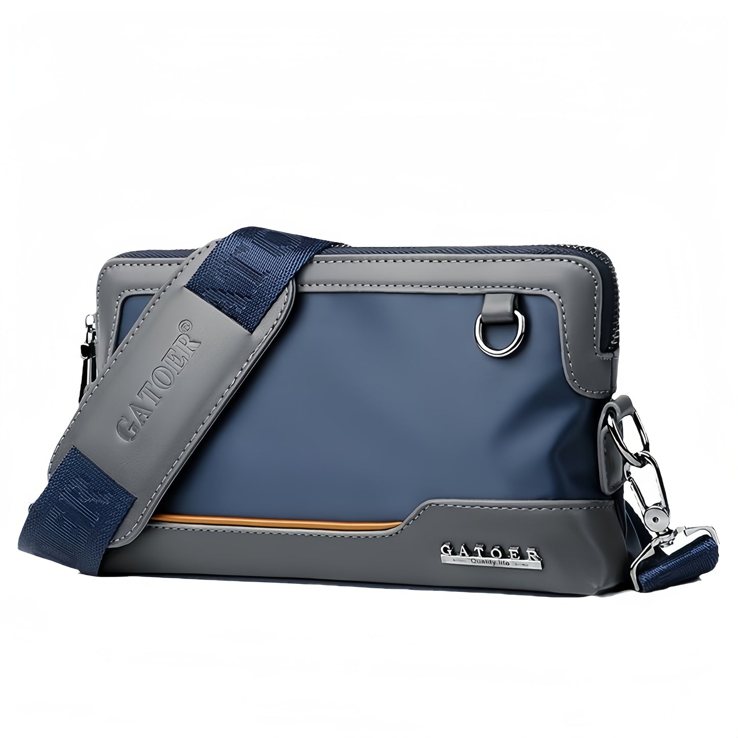 Men's Luxury Multi-Functional Handbag & Wallet in One - Dark Navy Blue/Black with Golden-Tone Hardware, Soft Silky Texture, Golden-Tone Hardware, Zipper Closure & Detachable Strap - Travel, Commute, Formal & Everyday Use - Id