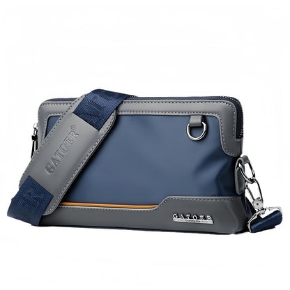 Men's Luxury Multi-Functional Handbag & Wallet in One - Dark Navy Blue/Black with Golden-Tone Hardware, Soft Silky Texture, Golden-Tone Hardware, Zipper Closure & Detachable Strap - Travel, Commute, Formal & Everyday Use - Id