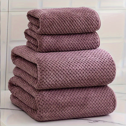 4pcs Luxury Pineapple Mesh Towel Set - Super Absorbent, Quick-Drying, Ultra-Soft, and Beige-Friendly Home Bath Towels - Ideal Bathroom Essentials with Fabric Weave,  Soft Texture, Ultrasoft Material, Skinfriendly Towel, Spa L
