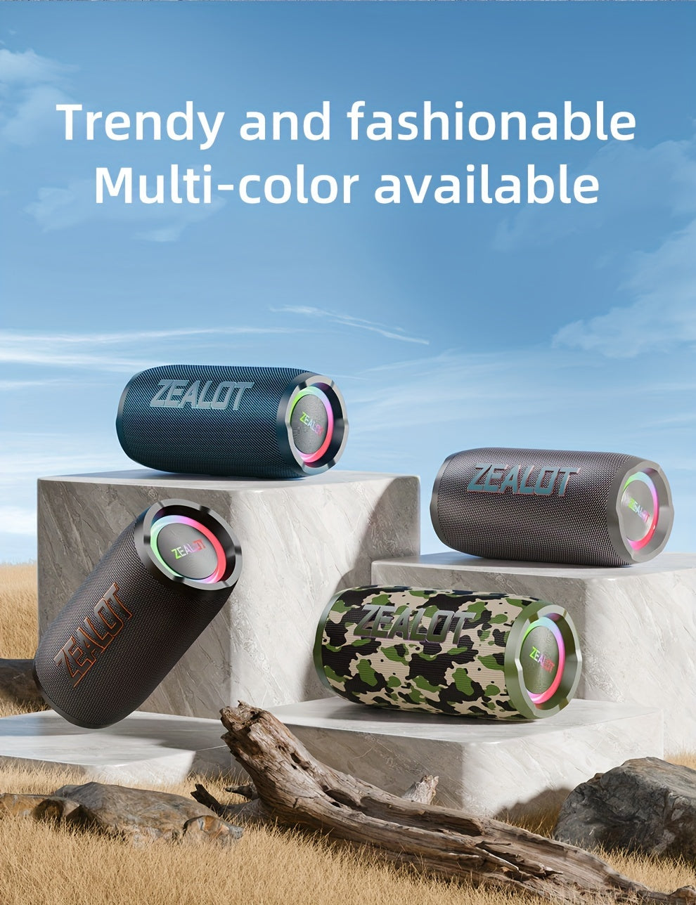 ZEALOT S76 50W Wireless Speaker, Outdoor Portable with RGB Lighting, 8-Hour Playtime, Supports Phone, Tablet, PC, TV. SD, USB, AUX, Dual Pairing Function, Suitable For Car, Camping, Beach, Party