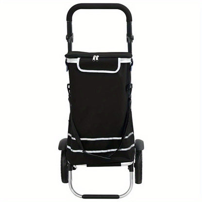 Outdoor shopping cart, shopping trolley with wheels and adjustable handle, black, 40L, durable and suitable for outdoor use, Shopping Trolley with Wheels And Bag, Large Shopping Cart with Wheels, Trolley Bags for Shopping, Fo