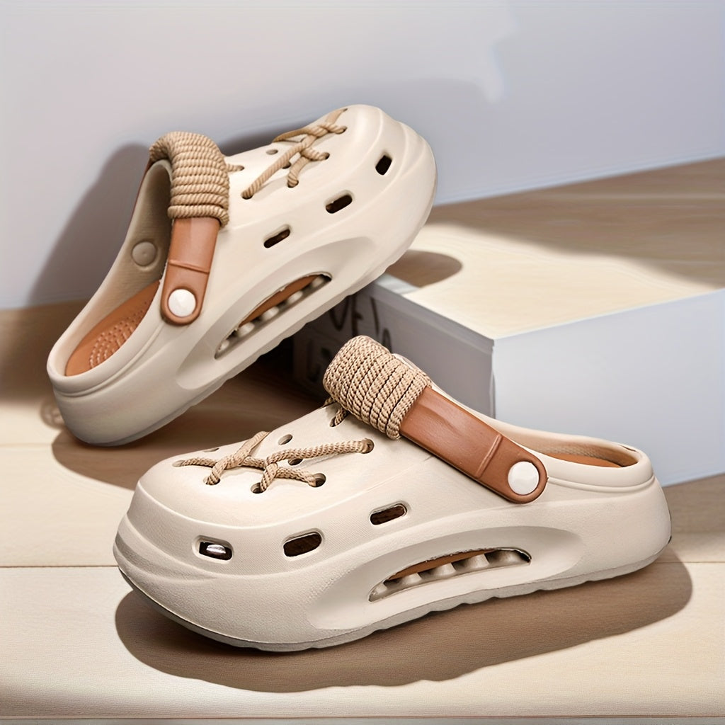 Women's White Clog with Thick Platform Heel - Adjustable Strap & Buckle, Beige - All-Season Indoor/Outdoor Beach Shoes, Lightweight Cushioned Sole, DIY Hole-Punchable Design (No Tools) for Garden, Pool, Casual Wear, Shoes For