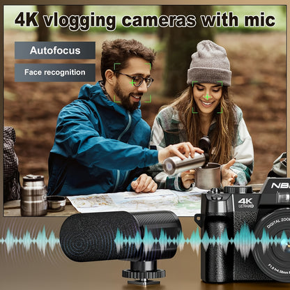 NBD 48MP Digital Cameras for Photography with WiFi & App Control, 4K Autofocus Vlogging Camera for YouTube with 16X Zoom, Anti-Shake, 32GB TF Card, Dual Batteries, 52mm Wide Angle & Macro Lens