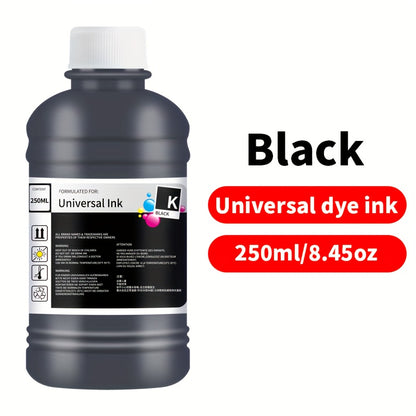 Dye Ink Cartridge Filling for Canon, Epson, HP, and Brother Printers - 250ml/8.45oz Universal Ink Cartridge with 4 Color Options (Black, Blue, Pink, Yellow) for HP 301XL, 302XL, 305XL, 304XL, PG-545, CL-546, 245, 246, 745 - H