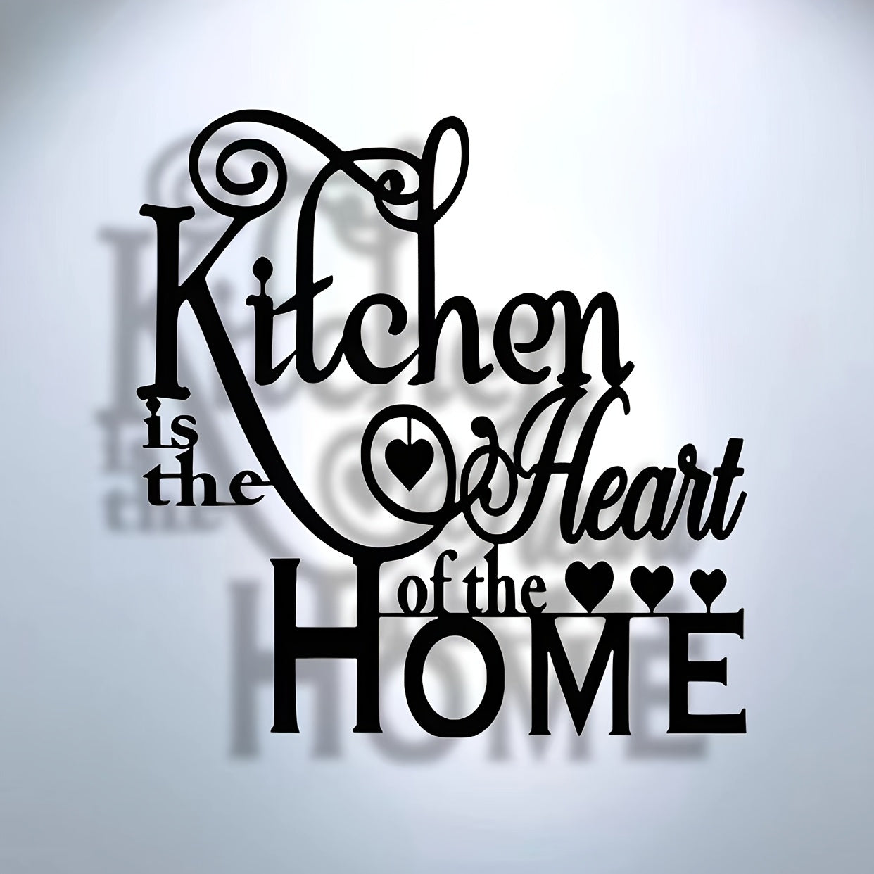 2D Flat, 1pc "Kitchen is the Heart of the Home" Metal Wall Decor - Elegant Script Kitchen Sign with Heart Accents - Durable Metal Art Plaque for Home, Cafe, Restaurant, Bar - Housewarming Gift for Cooks & Home Decorators, Caf