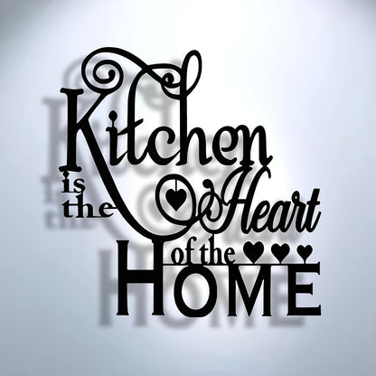 2D Flat, 1pc "Kitchen is the Heart of the Home" Metal Wall Decor - Elegant Script Kitchen Sign with Heart Accents - Durable Metal Art Plaque for Home, Cafe, Restaurant, Bar - Housewarming Gift for Cooks & Home Decorators, Caf