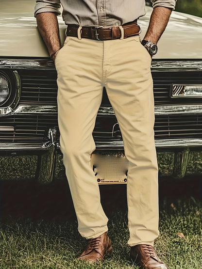 2pcs Men'S Stretch Chino Pants - Straight-Leg Business Casual Trousers with Elastic Waistband, All-Season Formal & Everyday Pants for Office, Meetings, And Casual Attire, Office Wear, Modern Trousers, Comfortable Fit, Versati