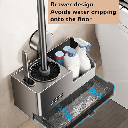 Vacuum Suction Cup Toilet Brush Wall-Mounted Set, 1 Style with 2 Options, Splashproof Base and Angled Head for Hard-to-Reach Areas - No Drilling Required Bathroom Storage Solution Universal Fit on Tiles & Glass