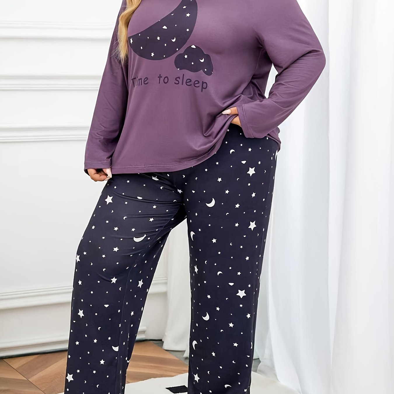 Women's Moon Letter Pajama Set, Long Sleeve