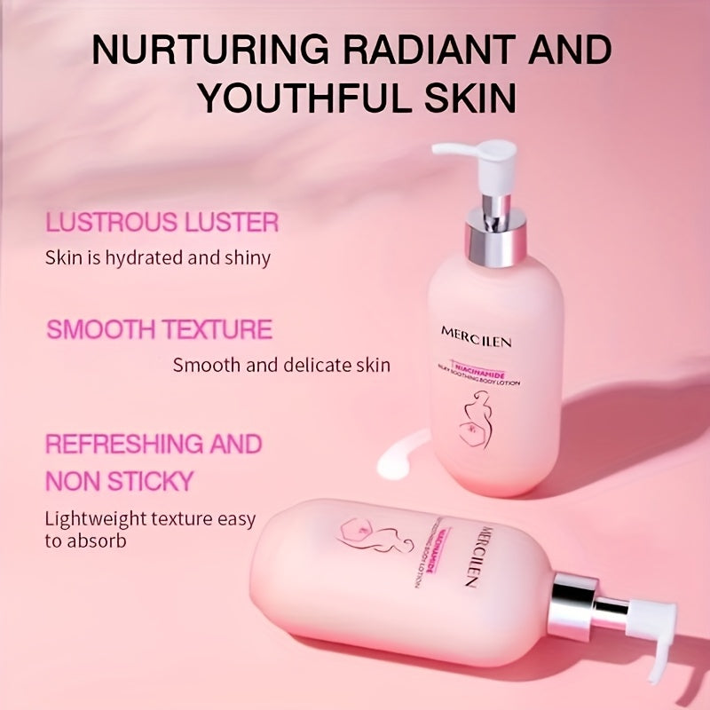 Niacinamide body lotion 250g, containing niacinamide, hyaluronic acid, calendula, can moisturize Light Beige. The ingredients are mild and suitable for all Light Beige types