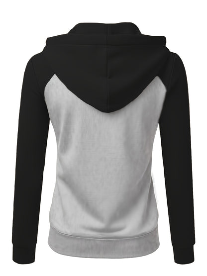 Women's Elegant Zip-Up Hooded Jacket - Slim Fit Winter Coat with Full-Zip Front Closure, Side Pockets - Machine Washable Outerwear for Office, Casual, Formal Events - Available Now!, Office Wear, Sleek Design, Soft Fabric, Fa