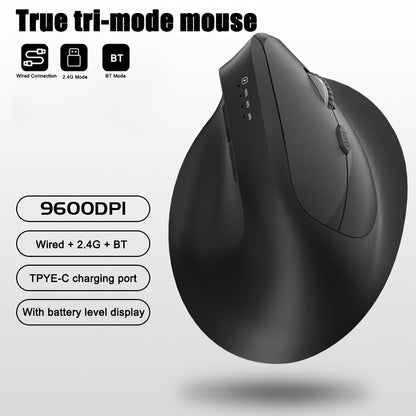 WOWSSYO Right-Handed Ergonomic Gaming Mouse - Wired + Wireless + BT Tri-Mode, 6-Speed Adjustable Optical, USB-C Rechargeable, Ergonomic Design for Laptop & Desktop Computers, Black/Red/Blue/Teal, Ergonomic Mouse, Computer Acc