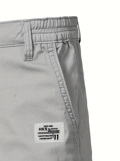 Men'S Classic Solid Color Polyester Short Pants, Casual Golf Wear, Mid Waist, Regular Fit, Slight Stretch Fabric, with Pocket
