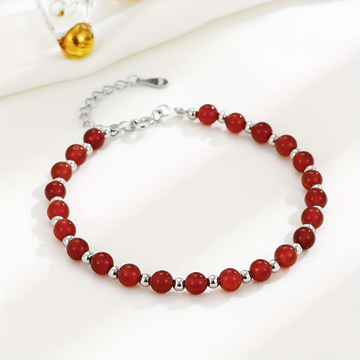 Pure Silvery Material Versatile Round Bead Red Agate Bracelet