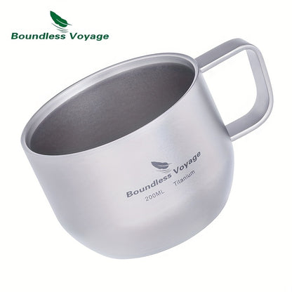 Boundless Voyage 200ml Titanium Double Wall Mug – Ultralight, Durable, Portable Coffee Cup with Handle for Travel, Camping & Outdoor Adventures, Travel Coffee Mug | Modern Minimalist Mug | Titanium Construction, Coffee Trav