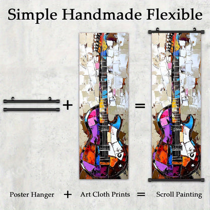 - 3pcs Vibrant Music Hanging Scroll Painting Set Showcasing Notes, Guitar and Saxophone Art, Artwork Wall Art Bathroom Bedroom Living Room Wall Decor, Home Decor, Aesthetic Room Decoration